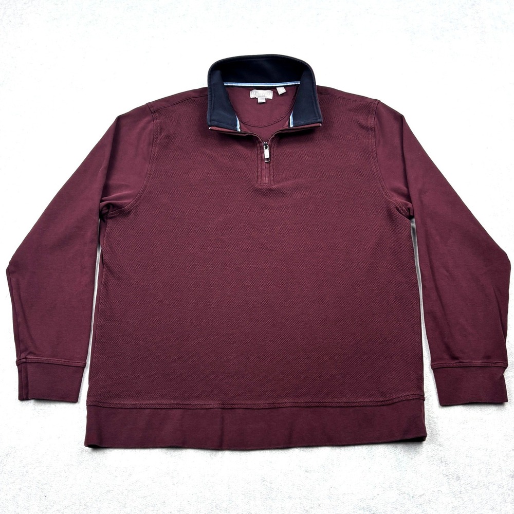 Ted Baker Quarter Zip Pullover Mens XL Burgundy Textured Knit Sweatshirt Cotton